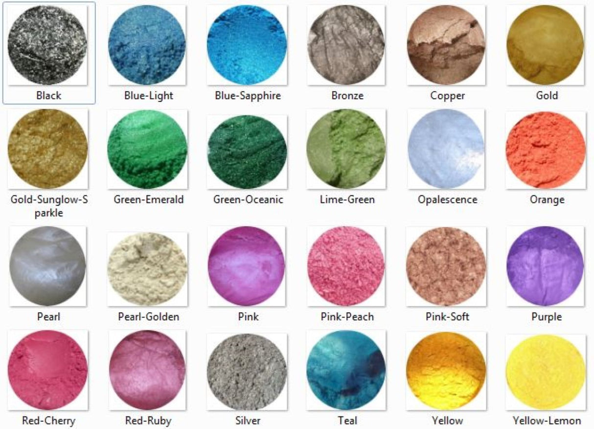 COMPLETE SET x 24 Mica Cosmetic Grade Superfine Colourant, Shimmer