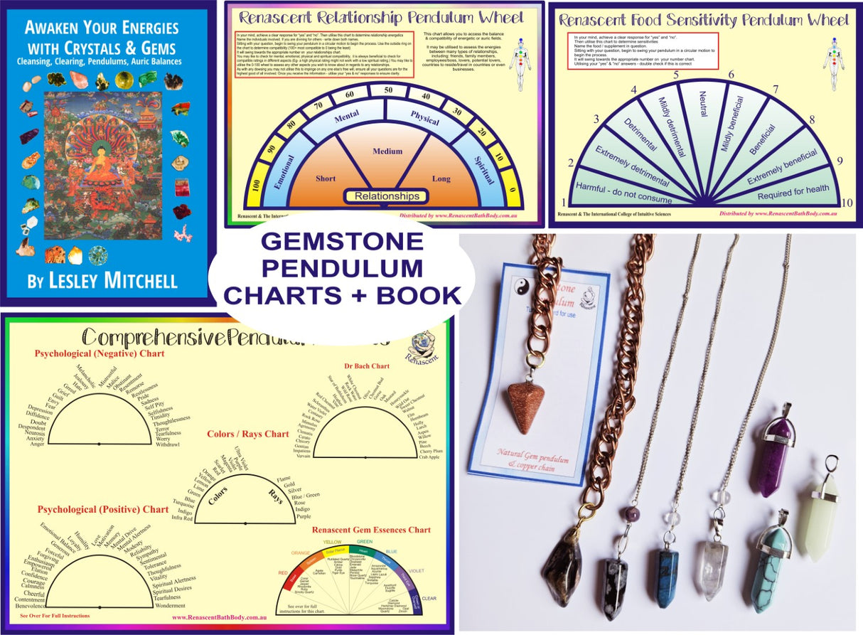 Pendulum Kit Book (3 x Charts, Crystal Healing Book + Gemstone Pendulum)