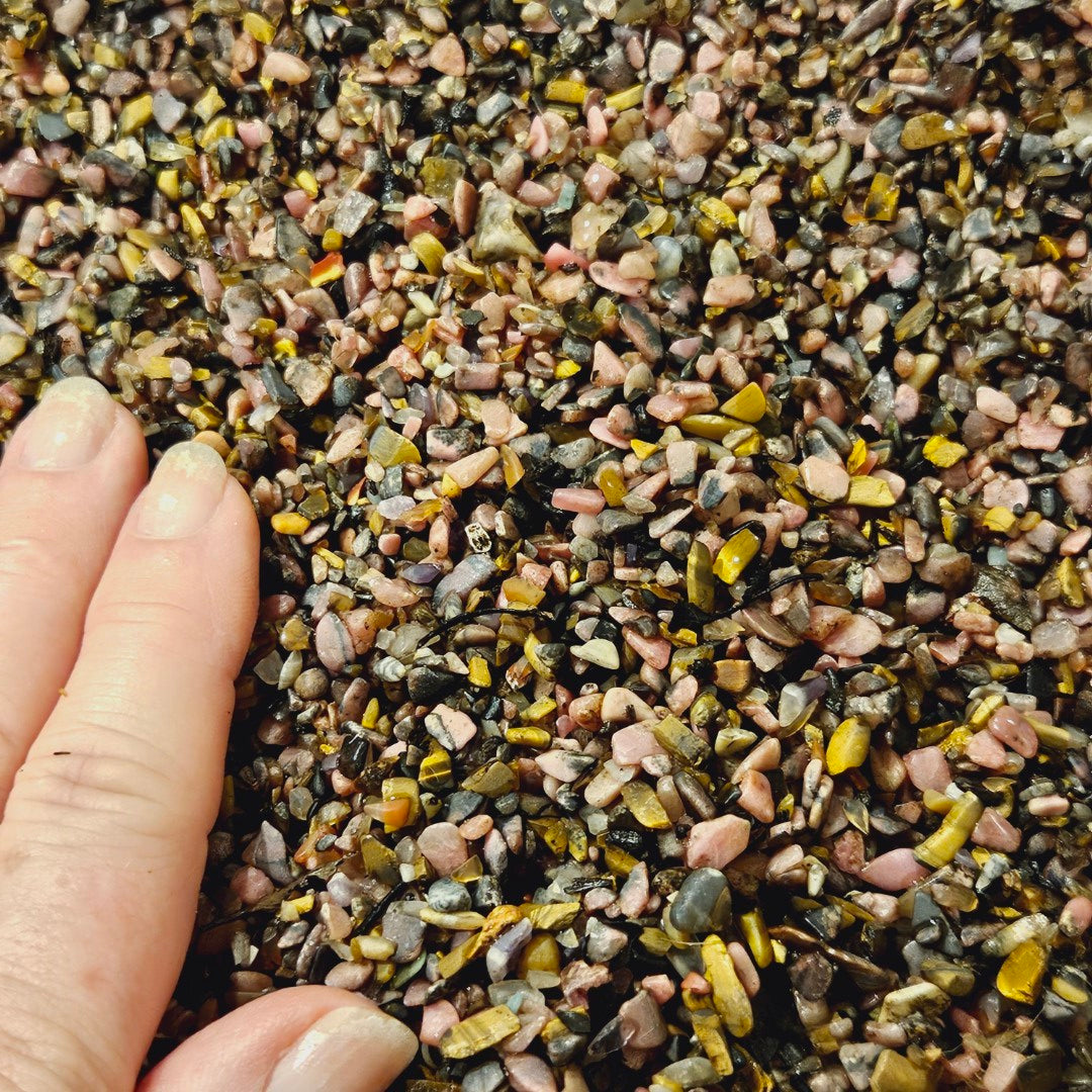 Mixed Gemstone Rhodonite & Tiger Eye Crystals Tiny Part Polished Chips