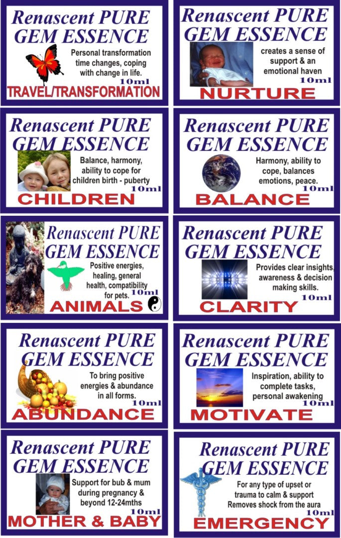 Blended Gem Essences - 10 Varieties, Stock Strength 10ml