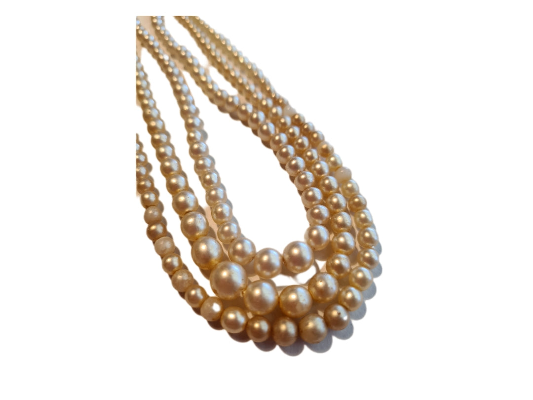 Necklace Vintage Triple Strand Faux Pearls Tumbled Beads