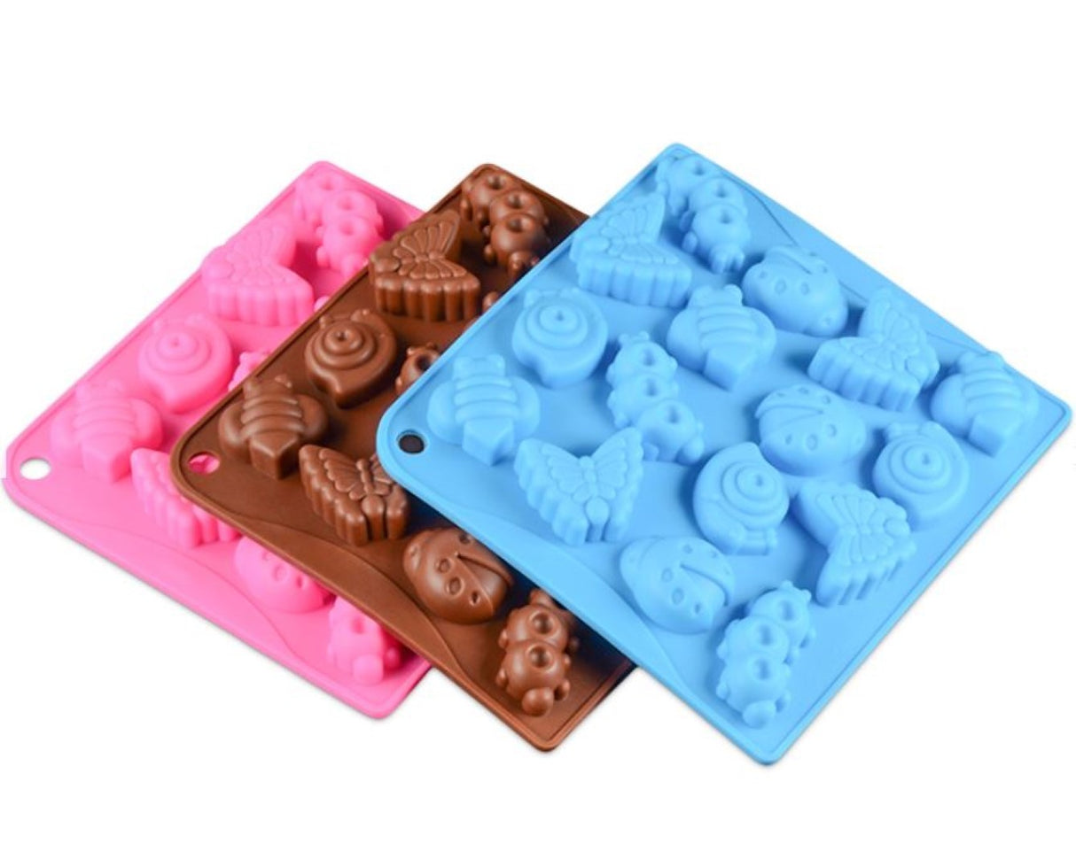 BUGS Silicone Mould: Butterfly, Caterpillar, Bee, Snail, Ladybug