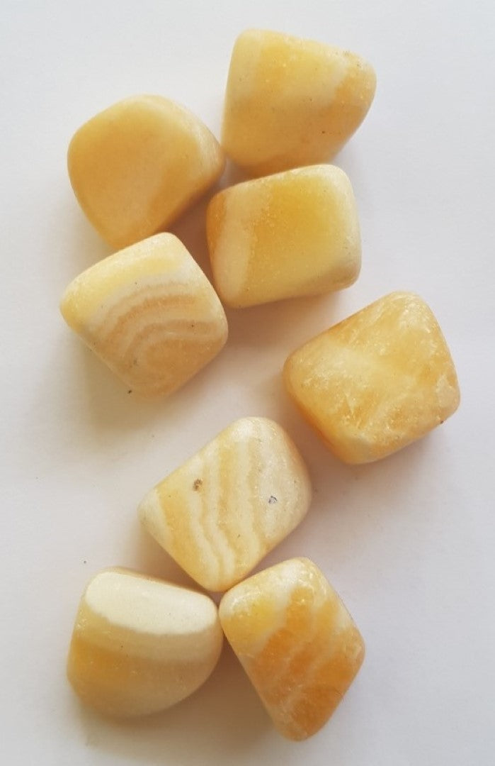 Yellow Calcite Banded Tumbled Polished Gemstone Specimen 4 x Pieces