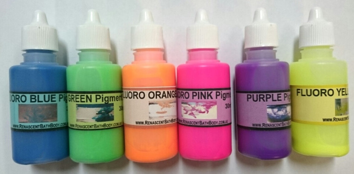 6 X NEON Pigment Colours - Liquid 30ml ColourFast Non Bleeding