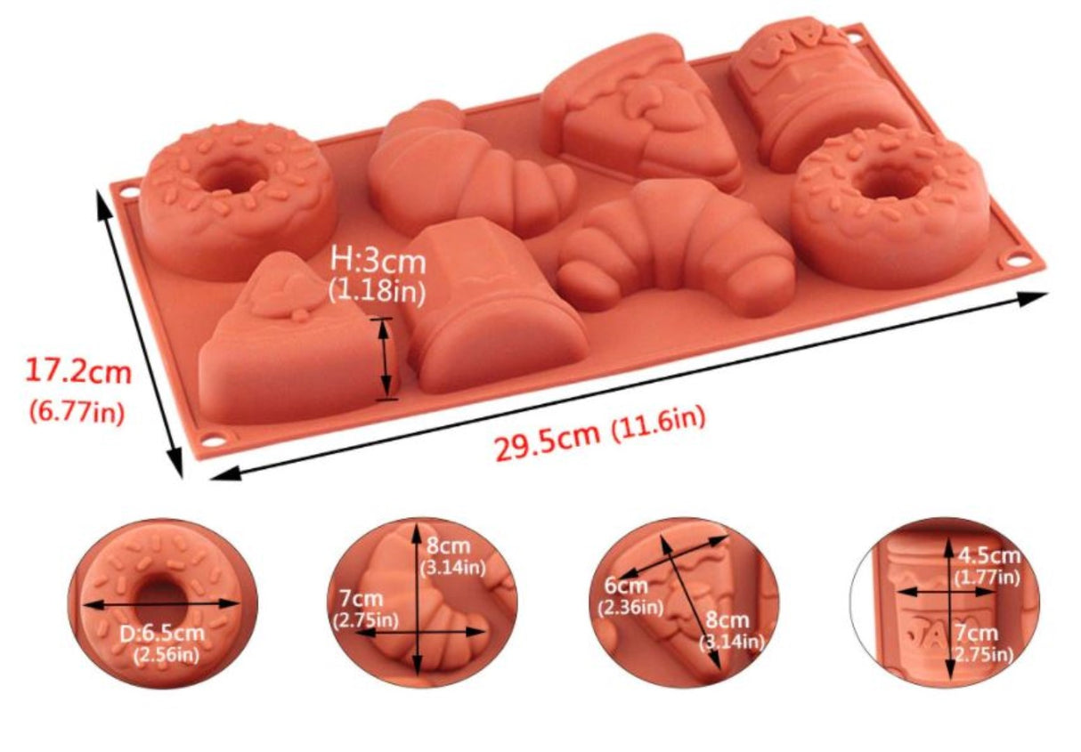 Bakery Silicone Mould: Croissant, Doughnut, Jam, Pie